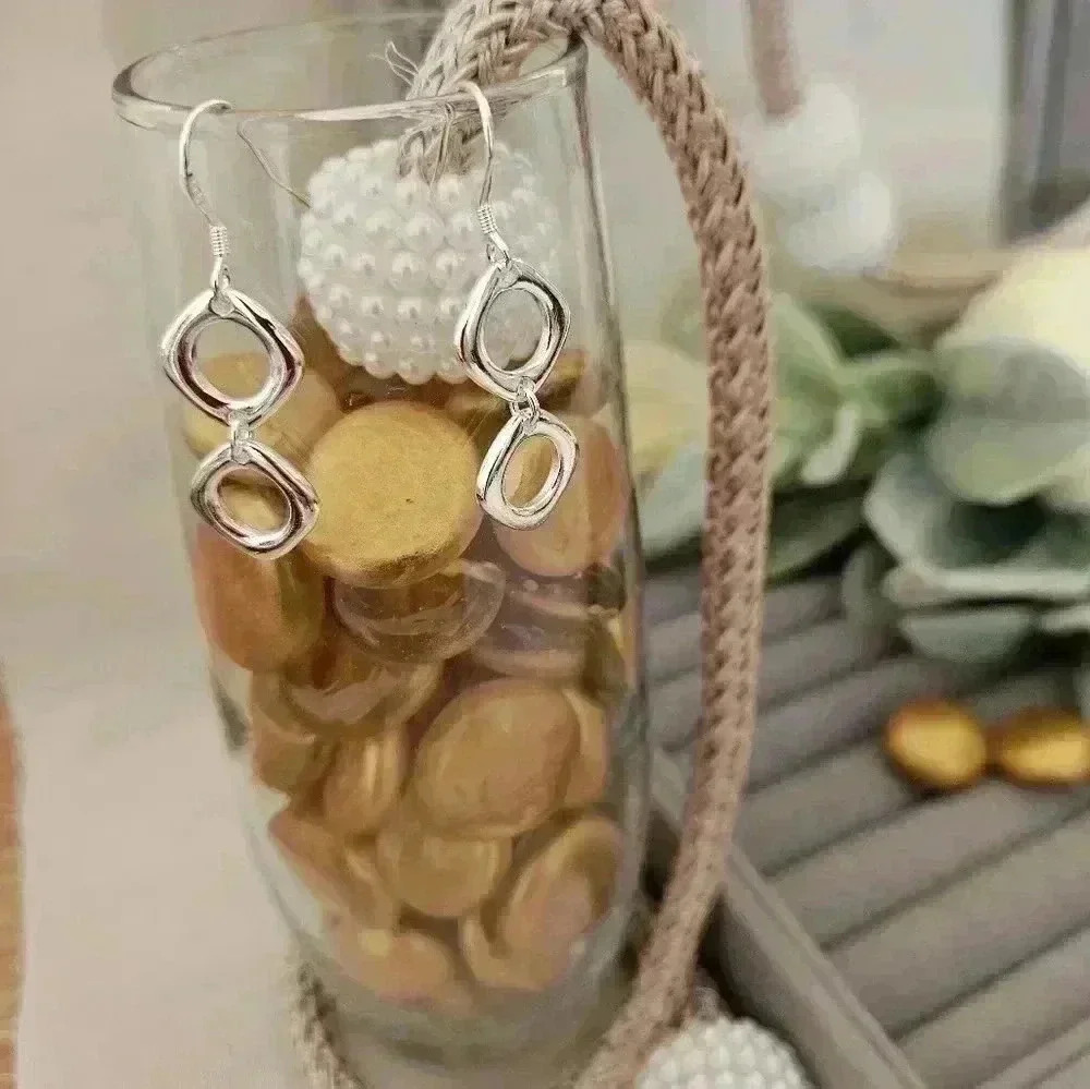 Dangling square stacked 925 sterling silver earrings. - Picture 6 of 6